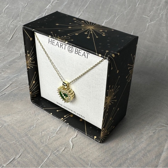3/$20 💥 Gold Plated Heartbeat Emerald Stone Necklace Heart Shaped Pendent - Picture 5 of 17